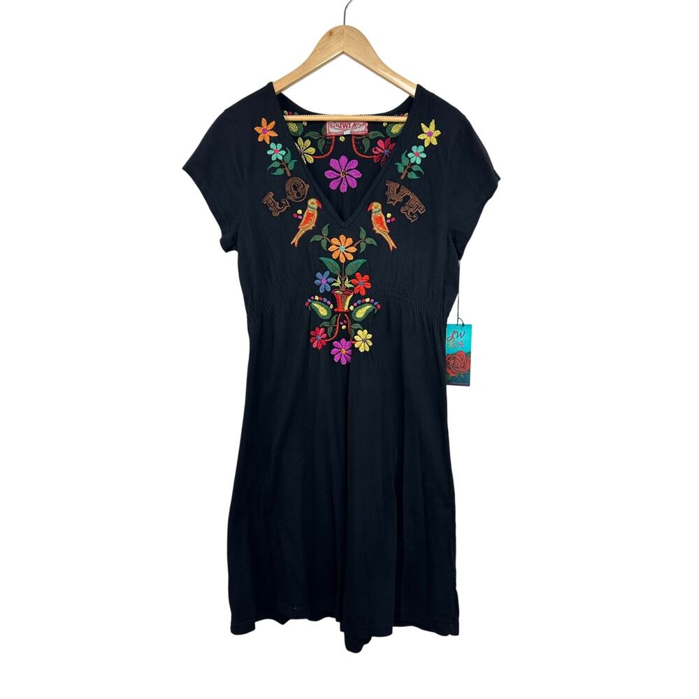 Johnny Was JWLA Black Floral and Bird Embroidered Cotton Tunic Dress Size XL NWT - Picture 2 of 11